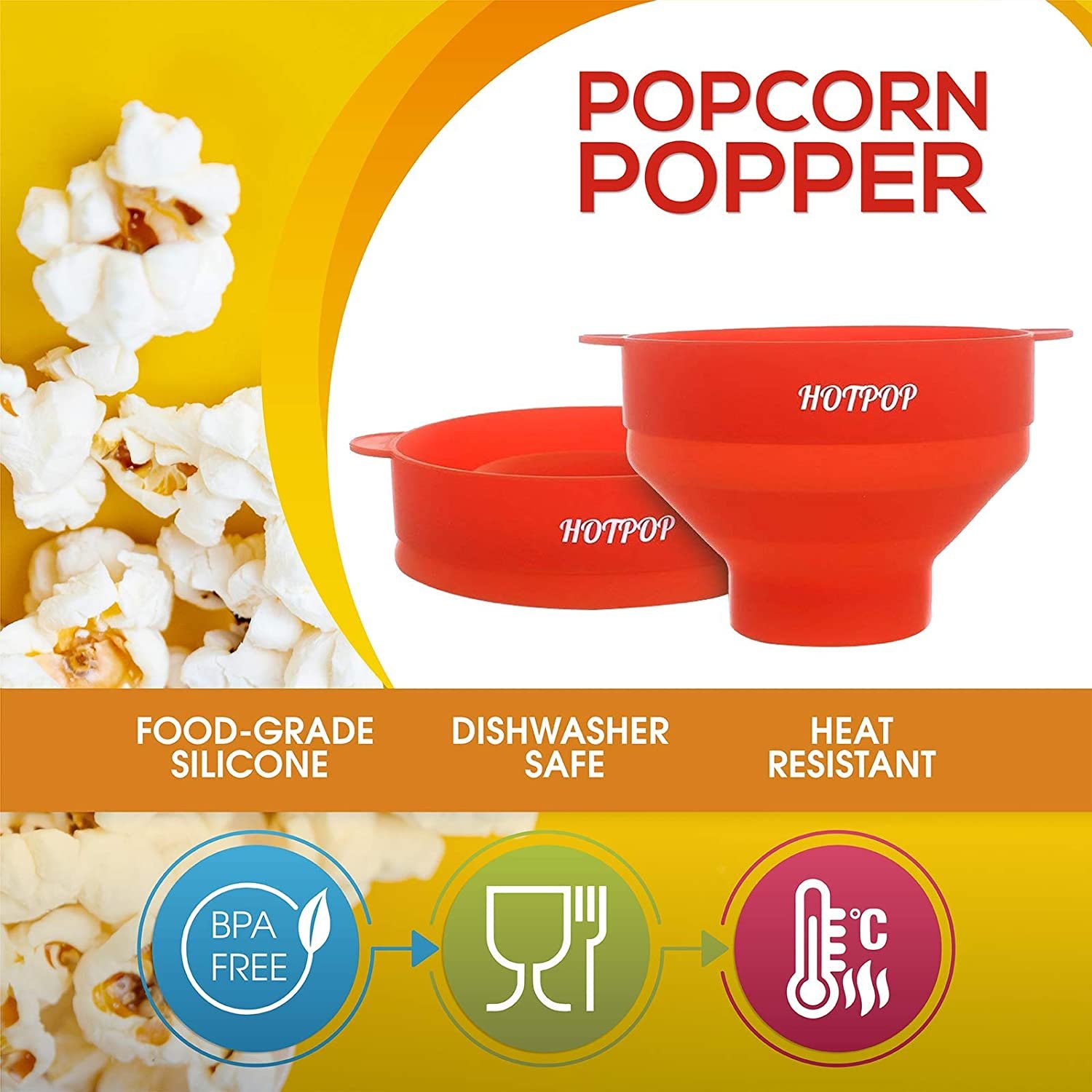 The Original Hotpop Microwave Popcorn Popper, Silicone Popcorn Maker