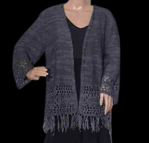 Style & Co. Woman 'Denim' Blue Open Front Cardigan with Openwork Knit & Fringe Trim - Size 3X!
