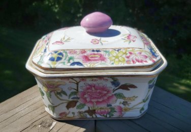 Vintage Chinese Floral Covered Rectangular Dish!