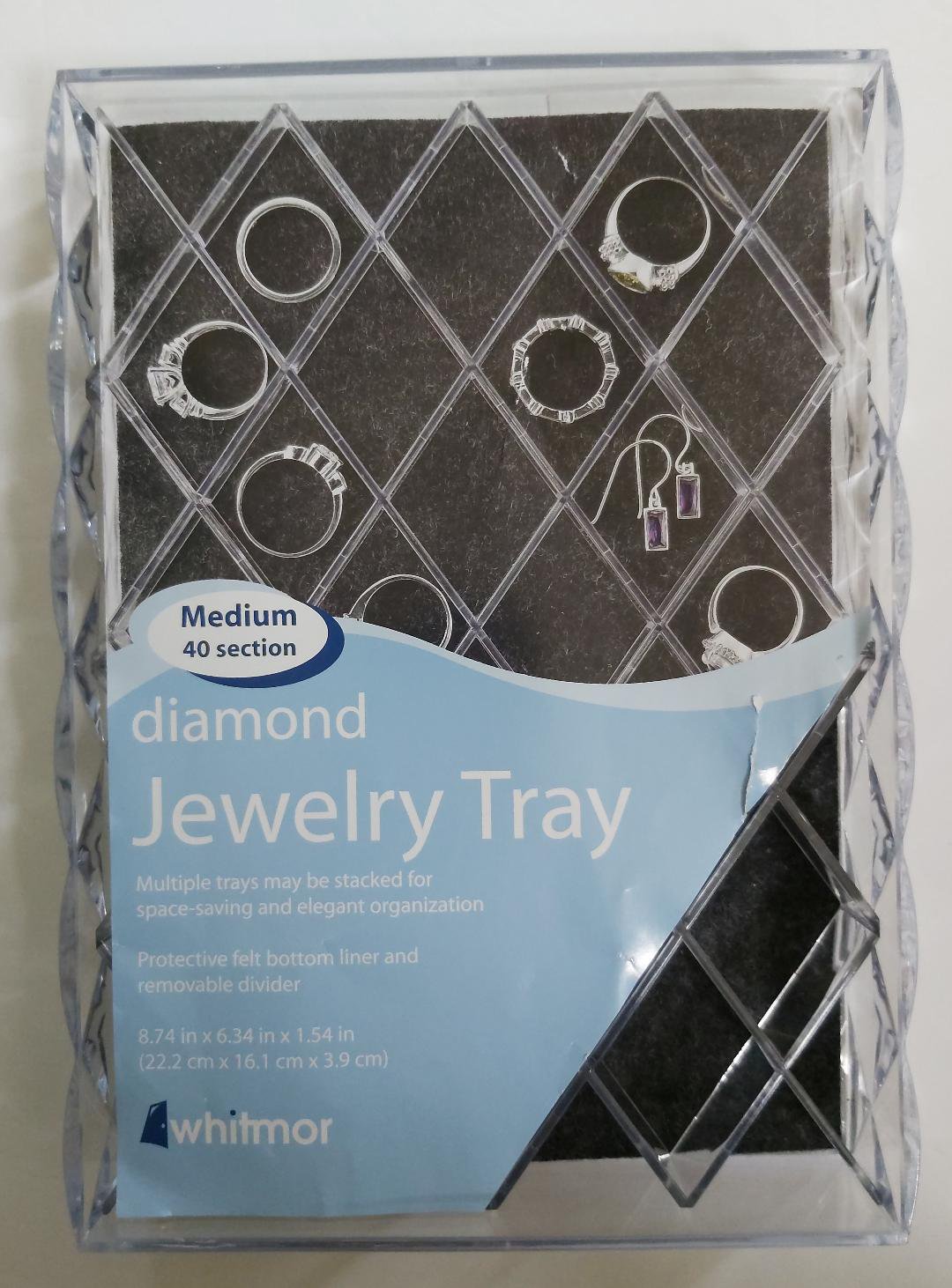 Whitmor Diamond Jewelry Tray, 40 Sections Protective felt bottom liner!