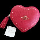 COACH EDGE GOLDTONE STUDS RED HEART COIN CASE IN CROSSGRAIN LEATHER with TASSEL - NEW with TAG!