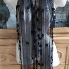 Vintage SWEE LO Sheer Embroidered Flower Embellished Hand Beaded Rectangular Scarf with Tassels!
