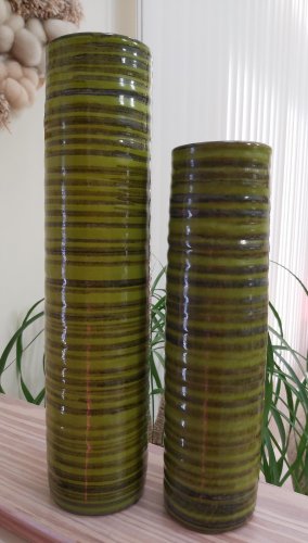 Crate & Barrel GIA Chartreuse Cylindrical Ceramic Vase Set - Large - 15&Acirc;&frac12;" & Small - 12&Acirc;&frac12;" - New!