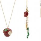 Betsey Johnson Back to School Bookworm Apple Locket Pendant Necklace & Earring Jewelry Set - NWTS!