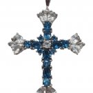 London Blue Topaz Sterling Silver Cross Pendant with Chain - Stamped 925!