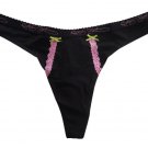Betsey Johnson Logo Waistband, Black w Pink Lace Trim COTTON Thong - Leopard Crotch - Sz M - NWT!