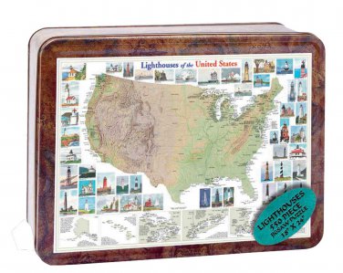 Lighthouses of the United States - 550pc Tin Boxed Jigsaw Puzzle by Channel Craft - Sealed!