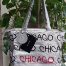 Robin-Ruth Get Noticed Metallic Silver CHICAGO Zipper Top Double Handle Purse Handbag Tote - NWTS!