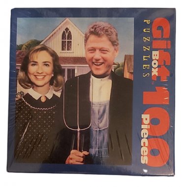 Arkansas Gothic Bill & Hillary Clinton 100 Pc Gift Box Puzzle by F-INK - Photo by Alfred Gescheidt!