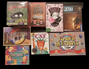 FAMILY FUN NITE-8 Games-GOLO-Bulls & Cows-Bunco-Exit-Numbters-RatATatCat-Chattabox-Loaded Questions!
