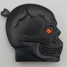 Vintage Black Flat Skull Novelty Butane Lighter with Red Rhinestone Eyes!