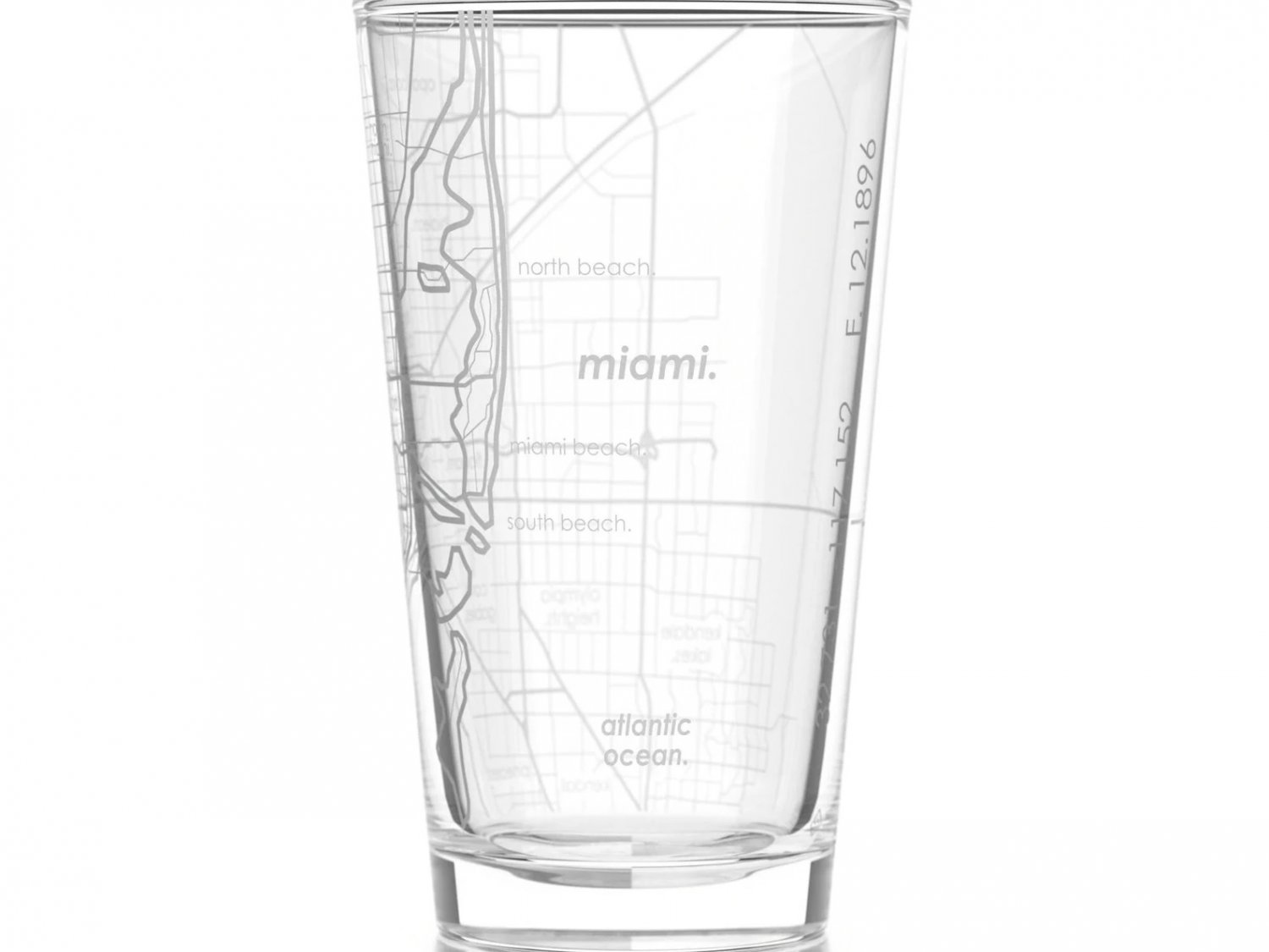 Miami Map Pint Glass - Engraved Beer Glass (16oz) - Etched Drinking Glass - New in Box!