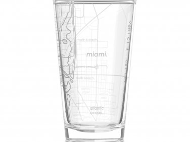 Miami Map Pint Glass - Engraved Beer Glass (16oz) - Etched Drinking Glass - New in Box!