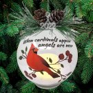 Cardinal Christmas LED Ornament Lighted Glass Ball-When Cardinals Appear Angels are Near-6-Hr Timer