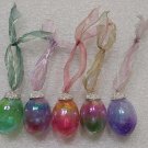 Vintage Heavy Crackle Glass Easter Egg Christmas Kugel style Ornaments Iridescent Set of 5!