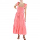 NANETTE LEPORE Embroidered Eyelet Smocked Tiered Cotton Midi Dress In Light Flamingo - Sz 12 - NWTS!