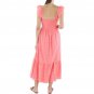 NANETTE LEPORE Embroidered Eyelet Smocked Tiered Cotton Midi Dress In Light Flamingo - Sz 12 - NWTS!