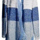 Lucky Brand Blue Color Block Wool Blend Long Cardigan Fringe Hem Sweater Coat - 2X $149 NWTS!