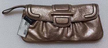 Vintage Bill Blass New York Couture Chardonnay Ethan Pewter Leather Clutch-Teal Suede Lined - NWTS!