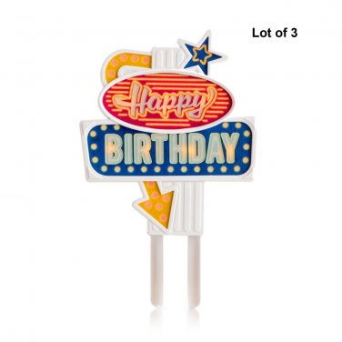 suckUK Flashing HAPPY BIRTHDAY Cake Topper - Flashing retro light display cake topper - Lot of 3!