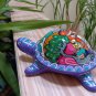 Vintage Mexican Folk Art Talavera Red Clay Pottery Purple Turtle Trinket Box!