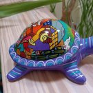 Vintage Mexican Folk Art Talavera Red Clay Pottery Purple Turtle Trinket Box!