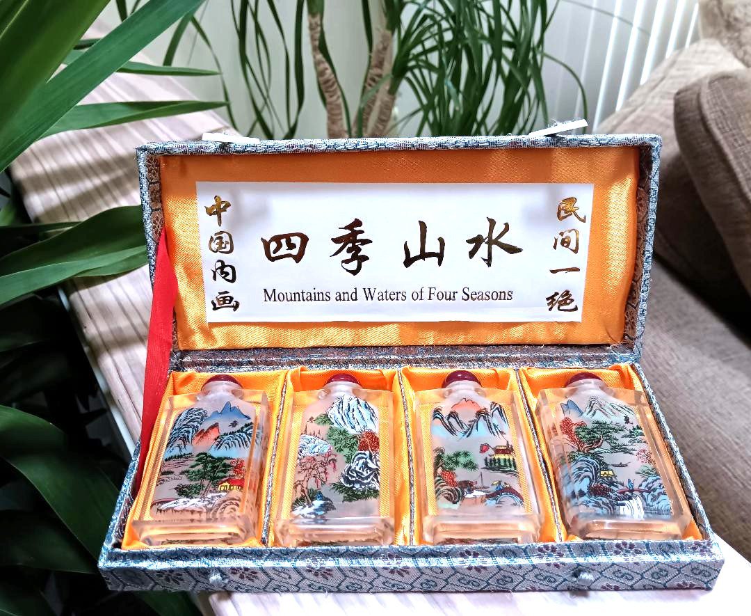 Li Bien 4 Reverse Handpainted Snuff Bottles Mountains & Waters of Four Seasons!