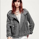 Free People Railroad Stripe Knit Gray Charcoal Moto Jacket #F520J547 - Oversized - Size S - NWOT!