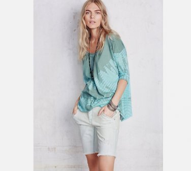 Free People Womens Top Coastal Tee #OB412210 - Evergreen - Size L - BOHO - NWT!