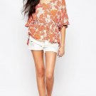 Free People Riverbend Ruffle Sleeve Blouse Top #OB470430 - Ivory Combo - Size M - BOHO - NWT!