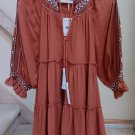 Free People Dreamweaver Embroidered Tunic Dress #OB1015985 - Terracotta - Size L - NWT!