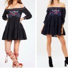 Free People Sun Beams Embroidered Off-The-Shoulder Mini Dress #OB816795 - Black - Size L - NWT!