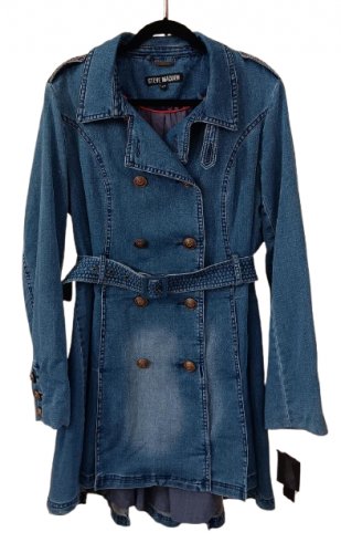 Steve Madden Double-Breasted Princess Style Denim Trench Coat - Size XL/16 - NWTS!