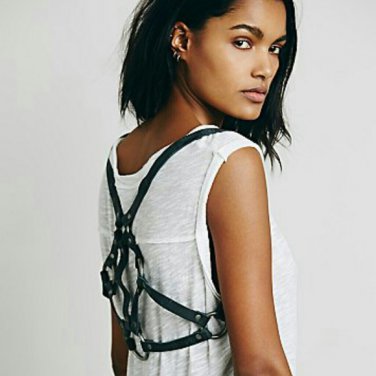 Free People Pax Harness Vest Grey Navy Leather #CP24723 - OSFM - New with Tag!