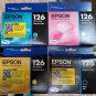 Epson 126 T126120-S Blk, T126420 Yel, T126320 Magenta, T126220-S Cyan Ink Cartridges-4 Pc Lot-New!