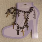 VTG Claire's Gunmetal, Brass & Silver Tone Boot Chain w Crosses - Set of 2 - New!