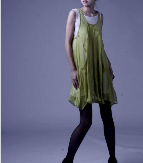 Double layer yellow silk dress