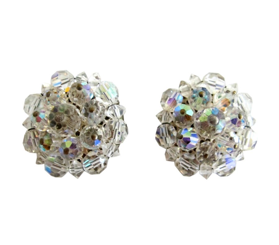 Vintage Crystal Bead Cluster Earring Clips