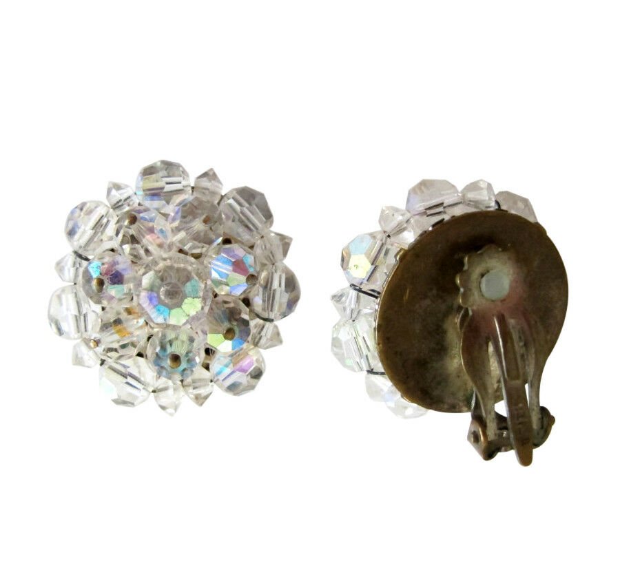 Vintage Crystal Bead Cluster Earring Clips