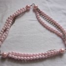 Pink Imitation Pearl & Silvertone Chain Necklace