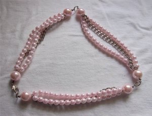 Pink Imitation Pearl & Silvertone Chain Necklace