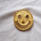 Smiling Face Dangling Rhinestone Eyes Pendant/Pin Goldtone