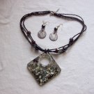 Confetti Lucite Seed Bead 4 Strand Necklace + Abalone Style Dangle Earrings