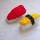 Nigiri Sushi Crochet Food Tamago (Egg) & Maguro (Tuna) Pin Cushions
