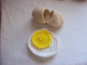 Crochet Food Fried Egg & Eggshell Decorative Pieces