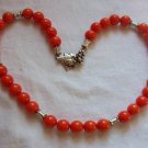 Orange Plastic & Silvertone Necklace Grape Leaves Hook Closure