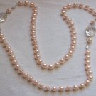 Handknotted Pink Imitation Pearls & Simulated Crystal 35" Long Necklace