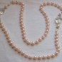 Handknotted Pink Imitation Pearls & Simulated Crystal 35" Long Necklace