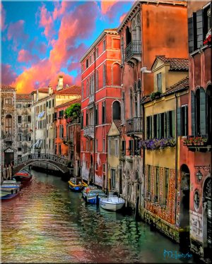 "FIERY CANAL" Hand Embellished Giclee  (24 x 30)
