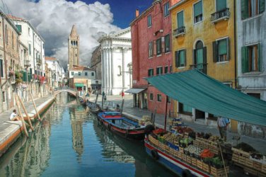 Canal with Fruit Tuscany Original ART Surreal Fruit Italy water PAINTING